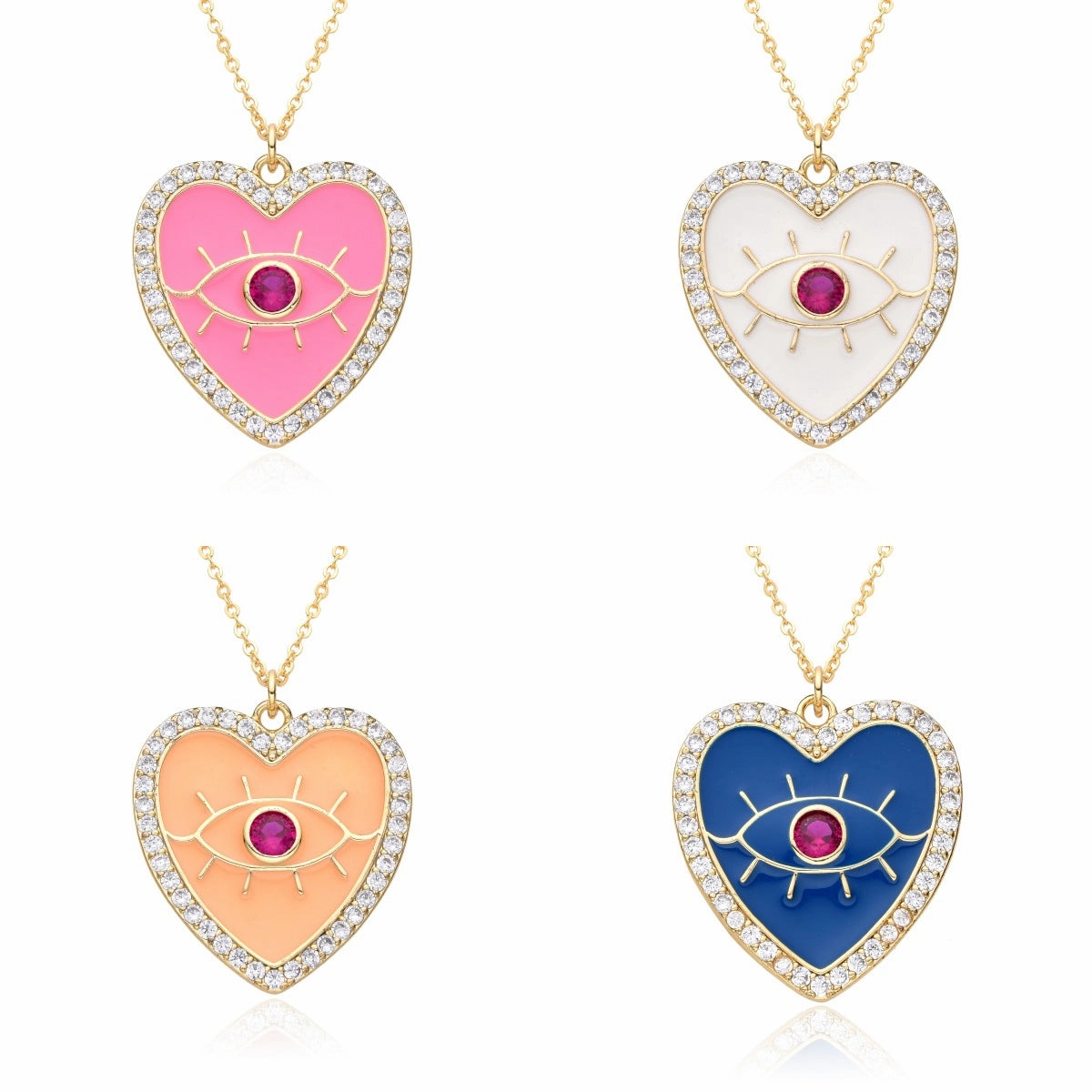 Wholesale Copper Plated Real Gold Dripping Love Eyes Geometric Necklace