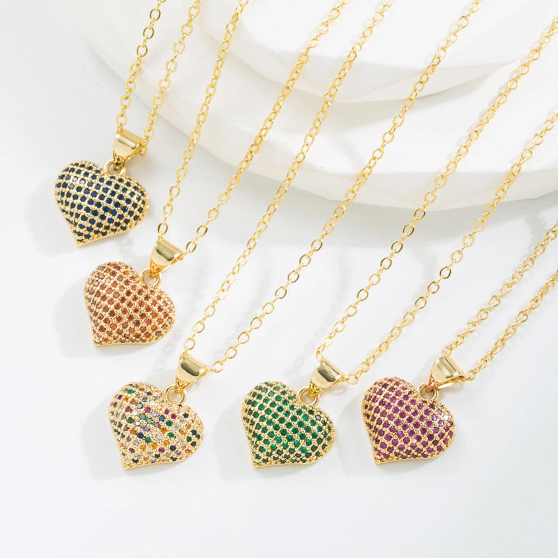 Wholesale Copper Plated Real Gold Inlaid with Colorful Zirconium Love Necklace Full of Diamond Sweater Chain
