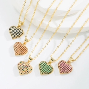 Wholesale Copper Plated Real Gold Inlaid with Colorful Zirconium Love Necklace Full of Diamond Sweater Chain