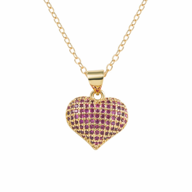 Wholesale Copper Plated Real Gold Inlaid with Colorful Zirconium Love Necklace Full of Diamond Sweater Chain
