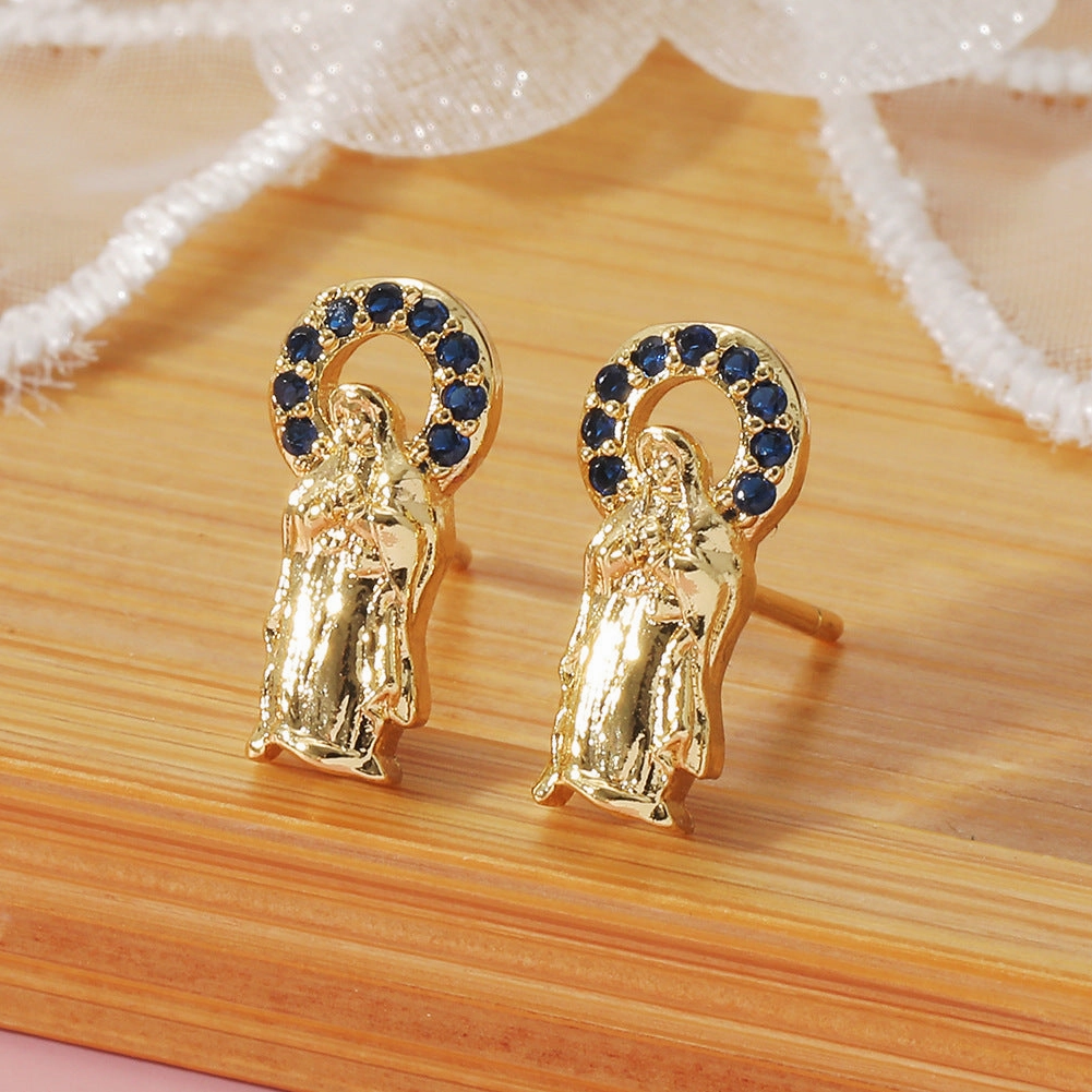 Wholesale Copper Plated Real Gold Virgin Mary Earrings