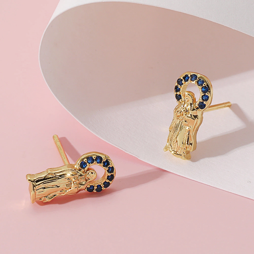 Wholesale Copper Plated Real Gold Virgin Mary Earrings