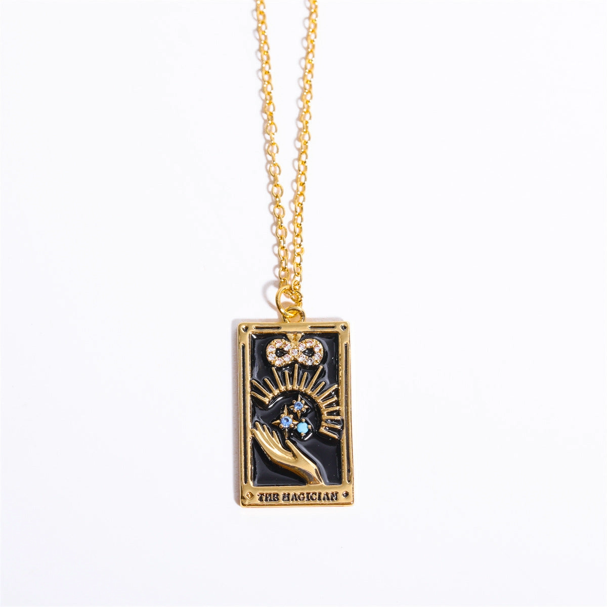 Wholesale Copper Plating Real Gold Retro Tarot Card Necklace with Diamond Square