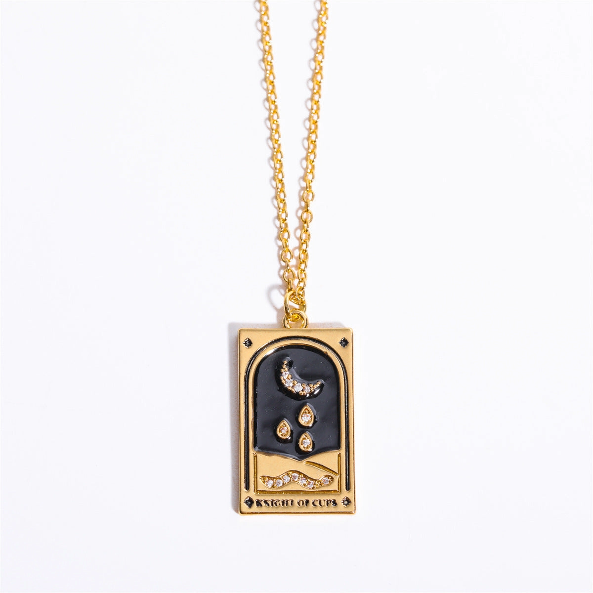 Wholesale Copper Plating Real Gold Retro Tarot Card Necklace with Diamond Square