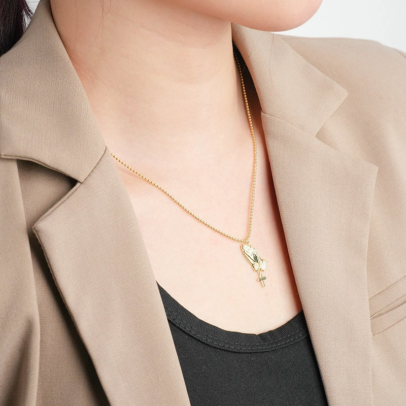 Wholesale Copper Prayer Hand Cross Necklace