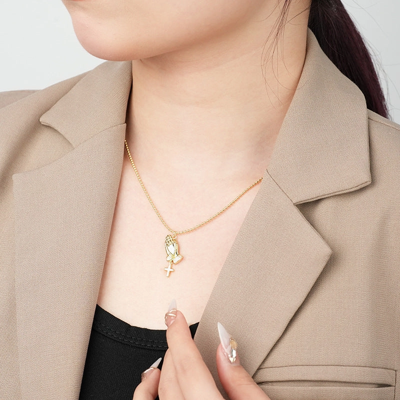 Wholesale Copper Prayer Hand Cross Necklace