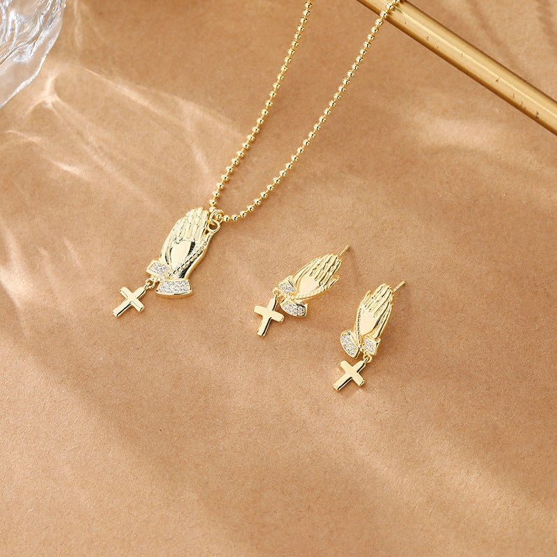 Wholesale Copper Prayer Hand Cross Necklace