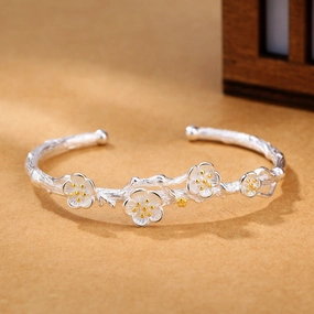 Wholesale Copper Silver Plated Plum Blossom Open Cherry Blossom Bracelets