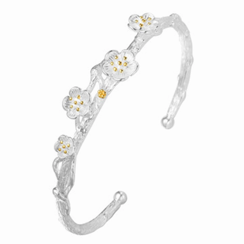 Wholesale Copper Silver Plated Plum Blossom Open Cherry Blossom Bracelets