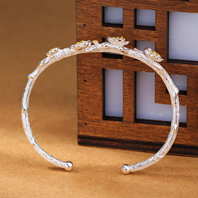 Wholesale Copper Silver Plated Plum Blossom Open Cherry Blossom Bracelets