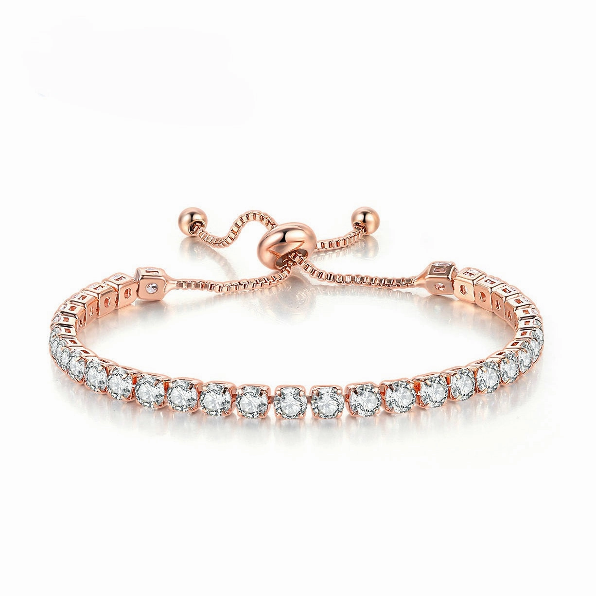 Wholesale Copper Single Row Full Diamond Adjustable Bracelet