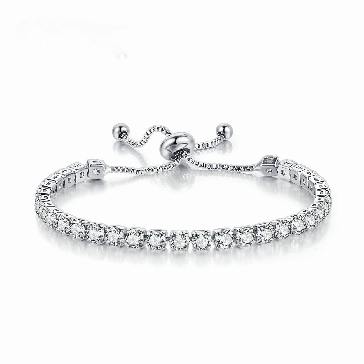 Wholesale Copper Single Row Full Diamond Adjustable Bracelet