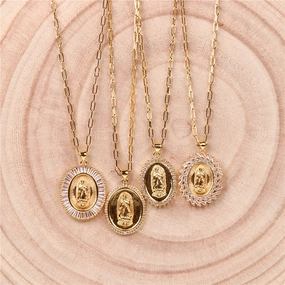 Wholesale Copper Thick Chain Round Card Diamond Creative Necklace