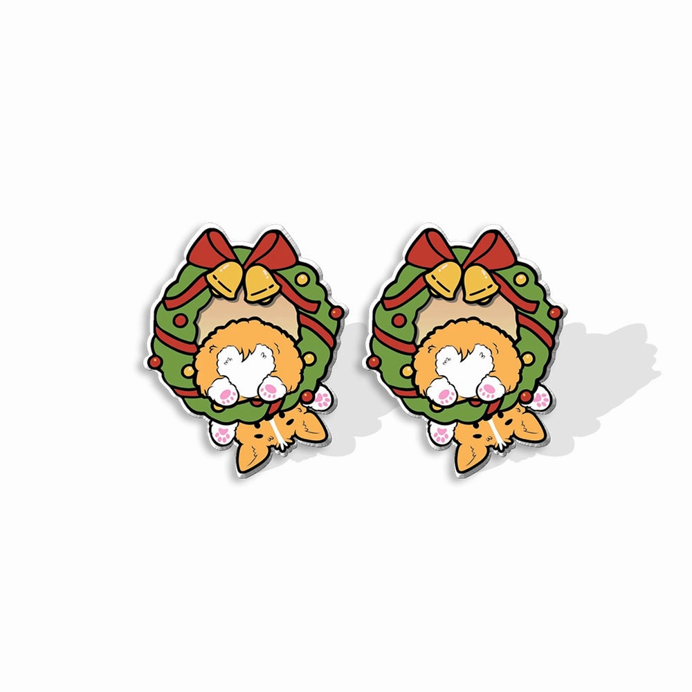 Wholesale Corgi Wreath Bow Stainless Steel Resin Earrings