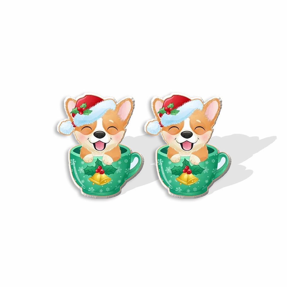 Wholesale Corgi Wreath Bow Stainless Steel Resin Earrings