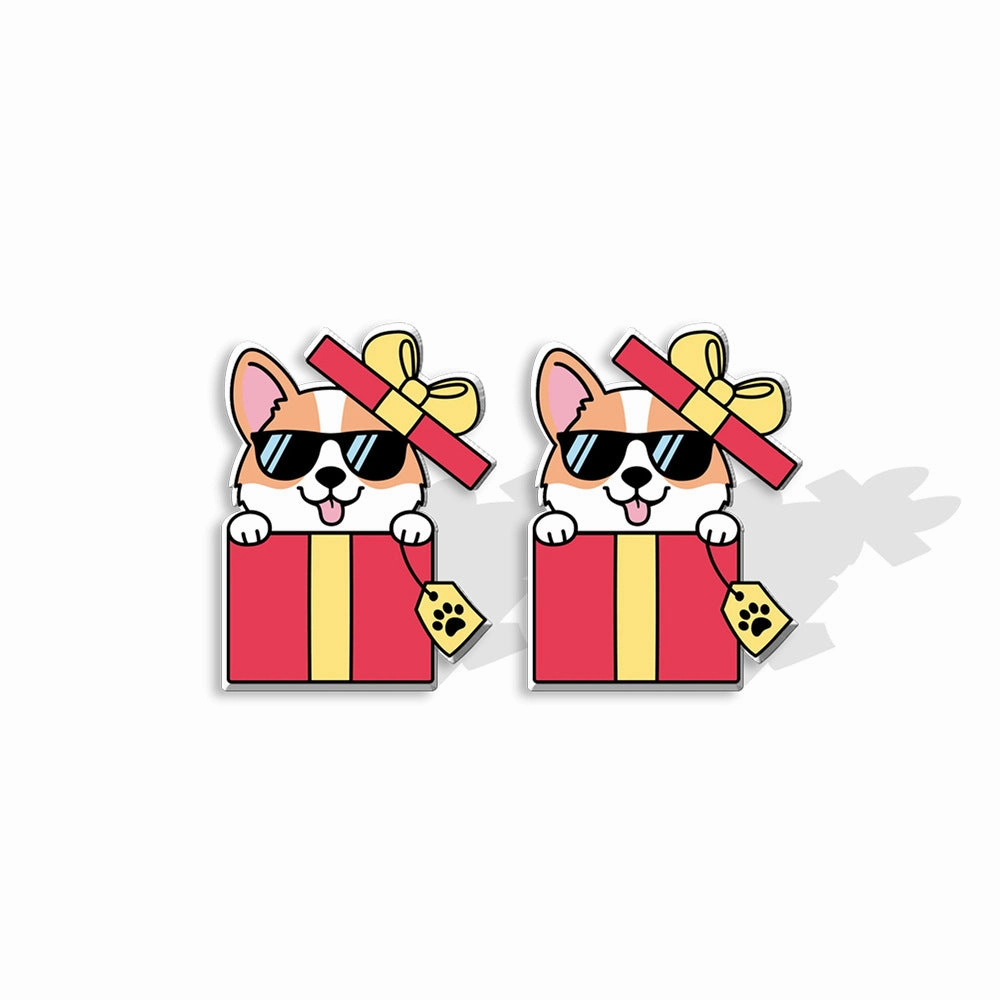 Wholesale Corgi Wreath Bow Stainless Steel Resin Earrings