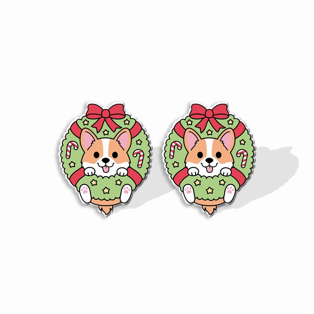 Wholesale Corgi Wreath Bow Stainless Steel Resin Earrings