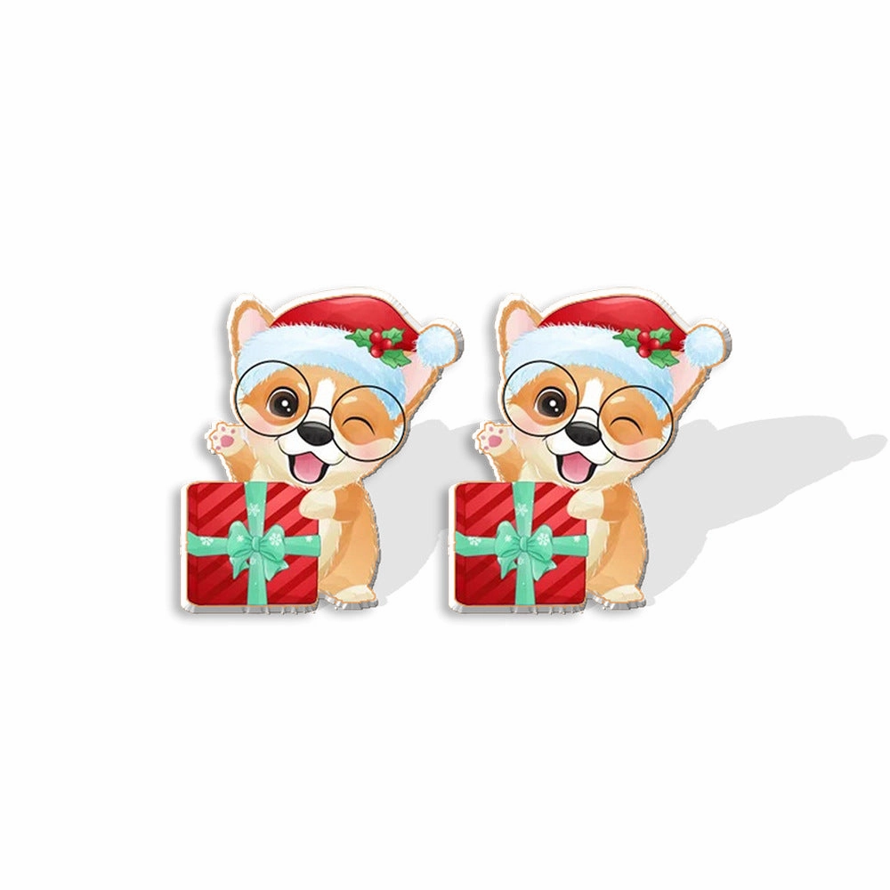 Wholesale Corgi Wreath Bow Stainless Steel Resin Earrings