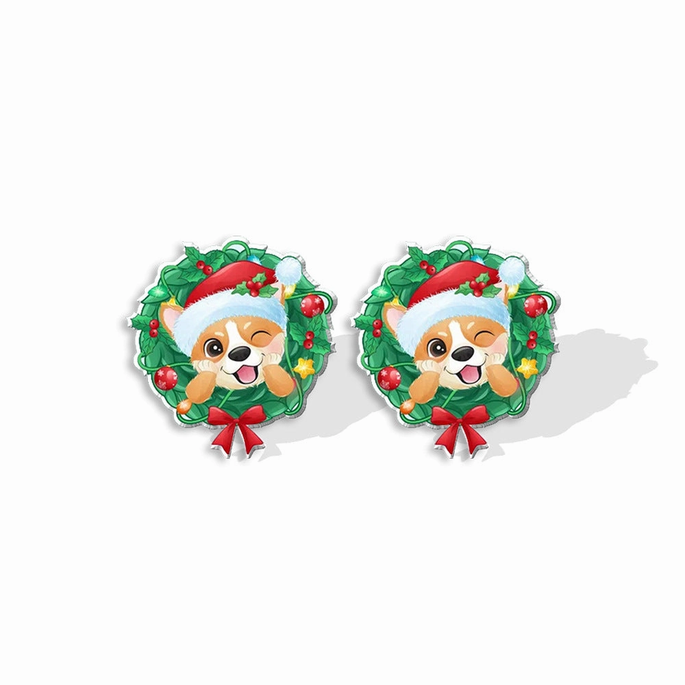 Wholesale Corgi Wreath Bow Stainless Steel Resin Earrings