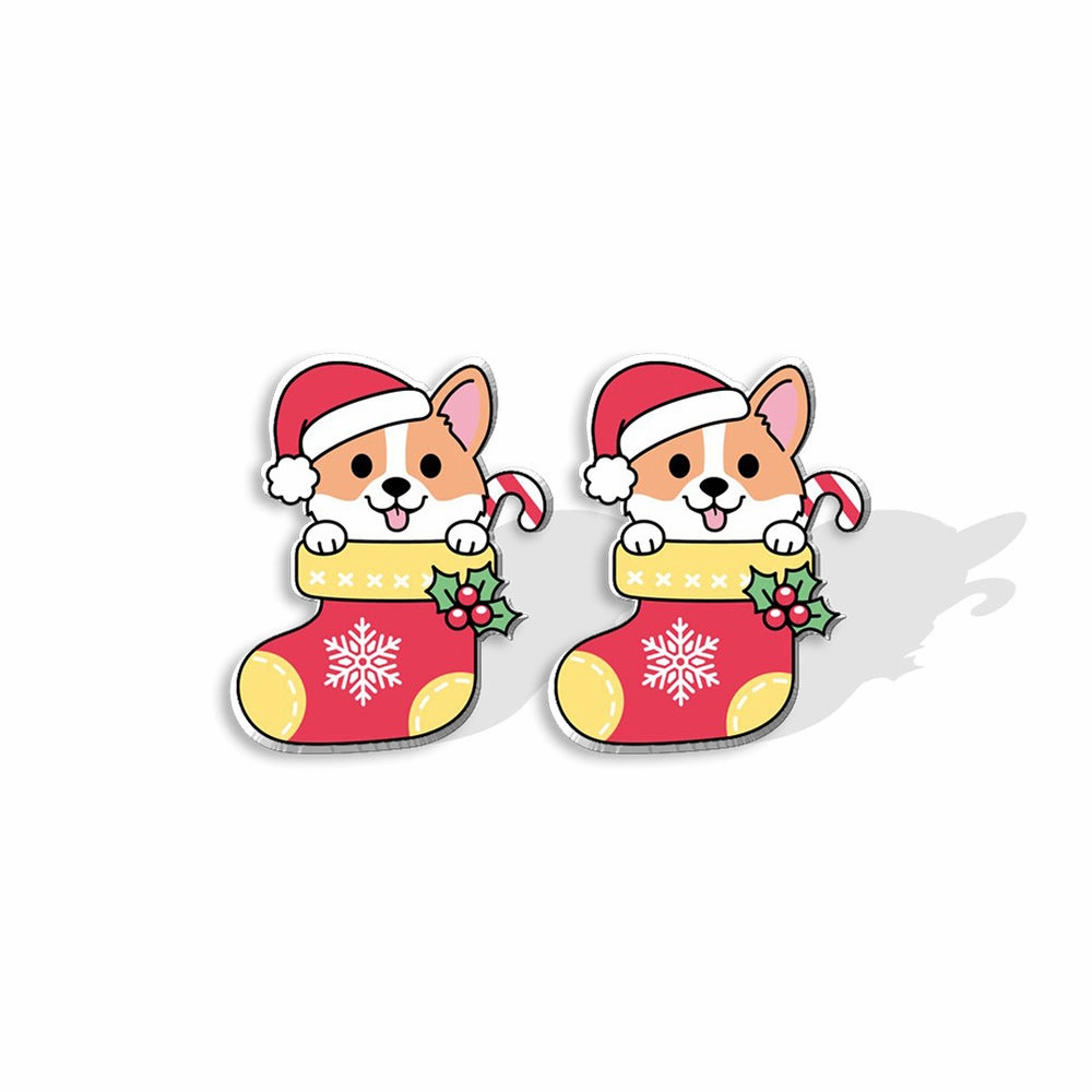 Wholesale Corgi Wreath Bow Stainless Steel Resin Earrings