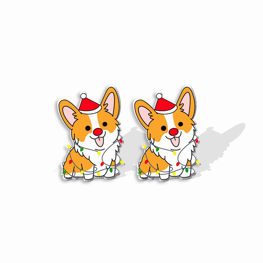 Wholesale Corgi Wreath Bow Stainless Steel Resin Earrings