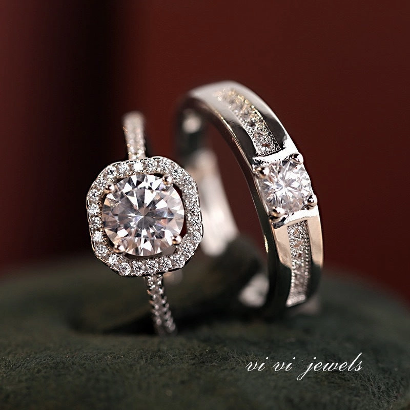 Wholesale Couple ring open diamond ring wedding ring simulation wedding ring silver plated ring jewelry