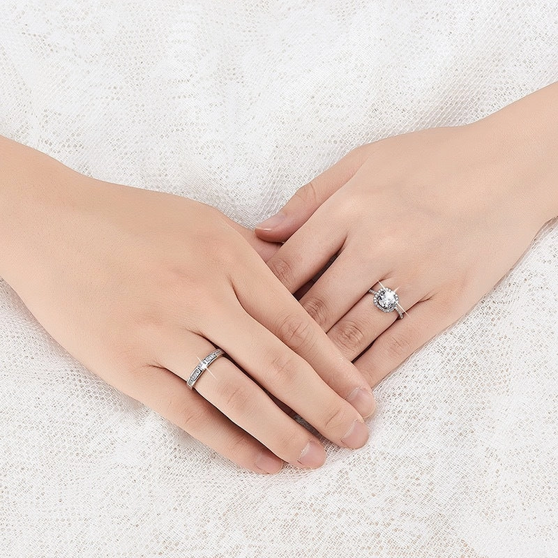 Wholesale Couple ring open diamond ring wedding ring simulation wedding ring silver plated ring jewelry