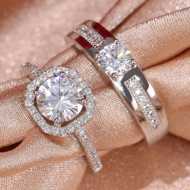 Wholesale Couple ring open diamond ring wedding ring simulation wedding ring silver plated ring jewelry