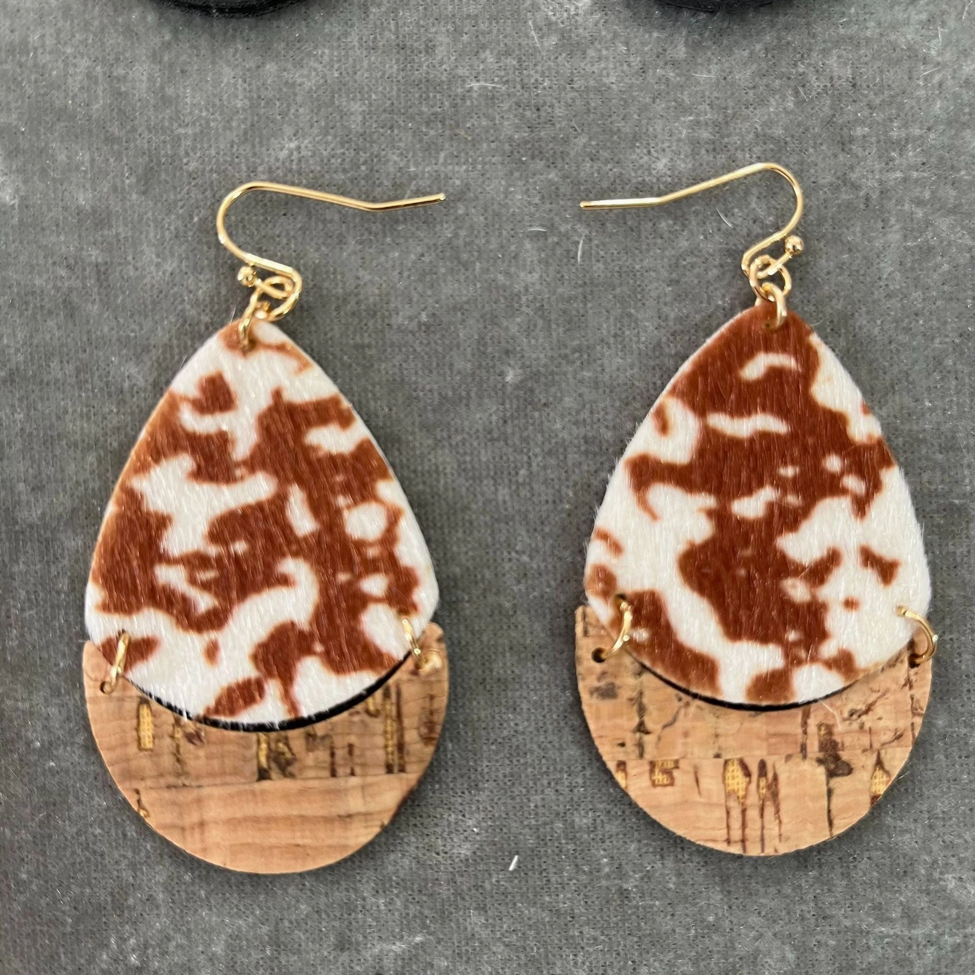 Wholesale Cow Wood Grain Artificial Leather Earrings