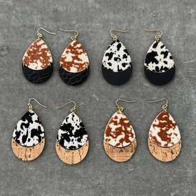 Wholesale Cow Wood Grain Artificial Leather Earrings