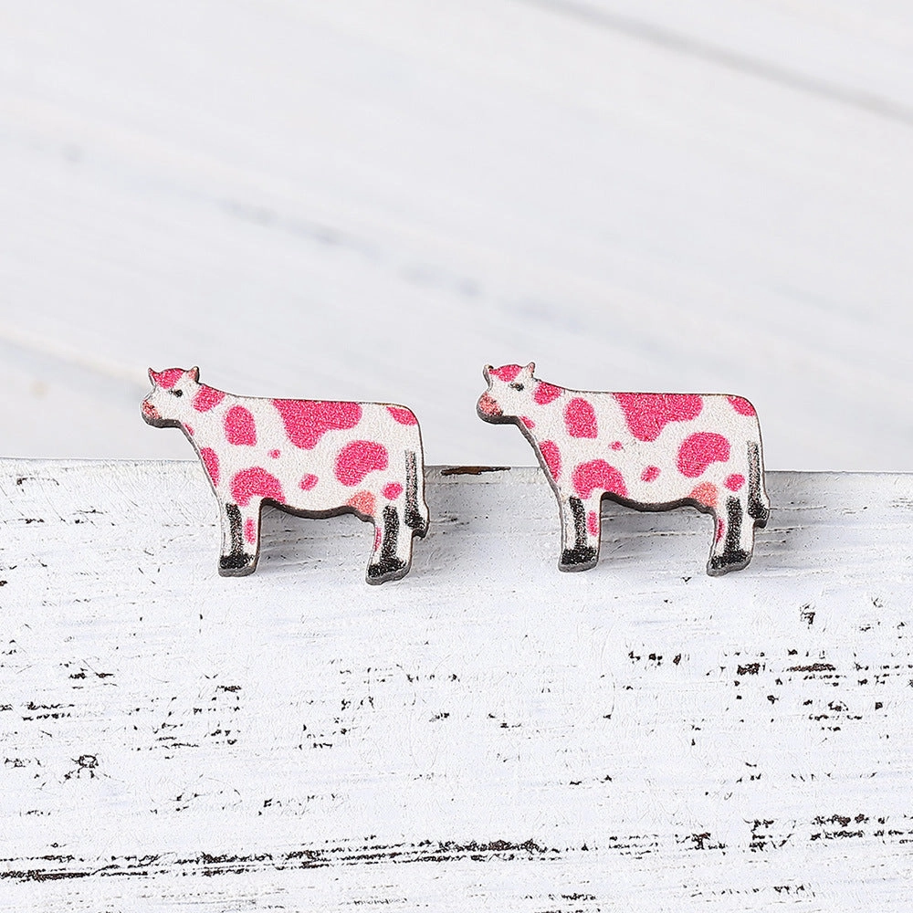 Wholesale Cow Wood Stud Earrings