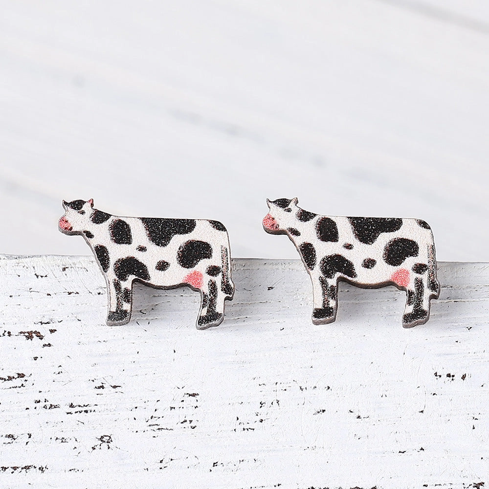 Wholesale Cow Wood Stud Earrings
