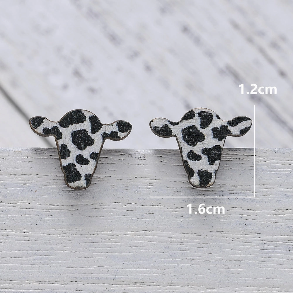 Wholesale Cow Wood Stud Earrings