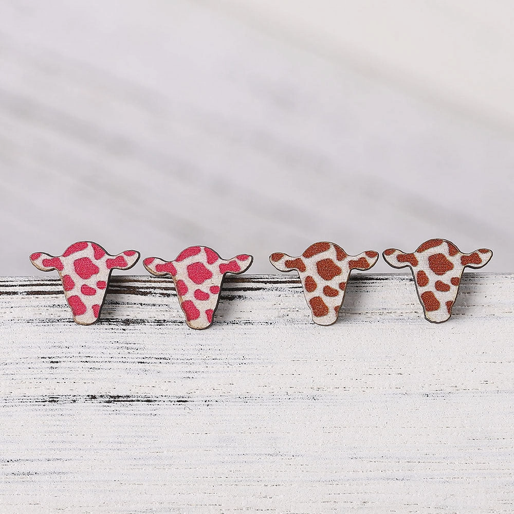 Wholesale Cow Wood Stud Earrings
