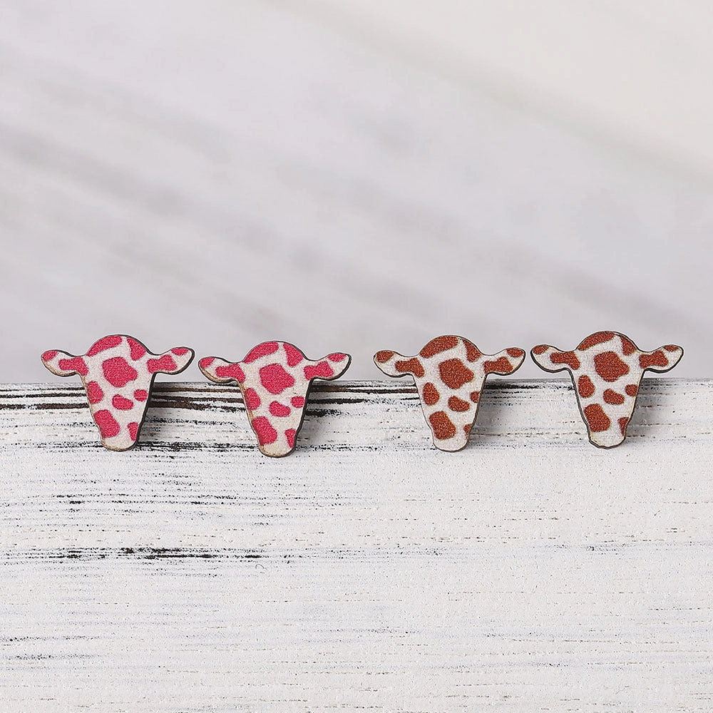Wholesale Cow Wood Stud Earrings