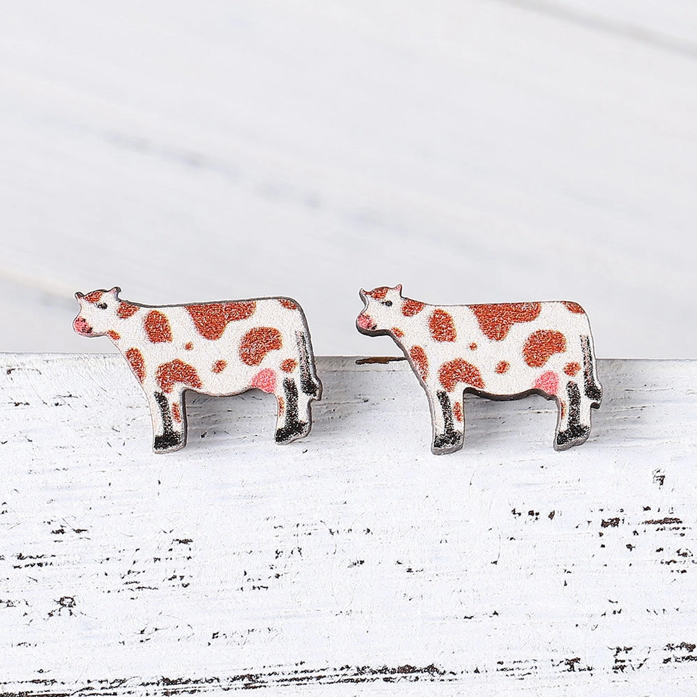 Wholesale Cow Wood Stud Earrings