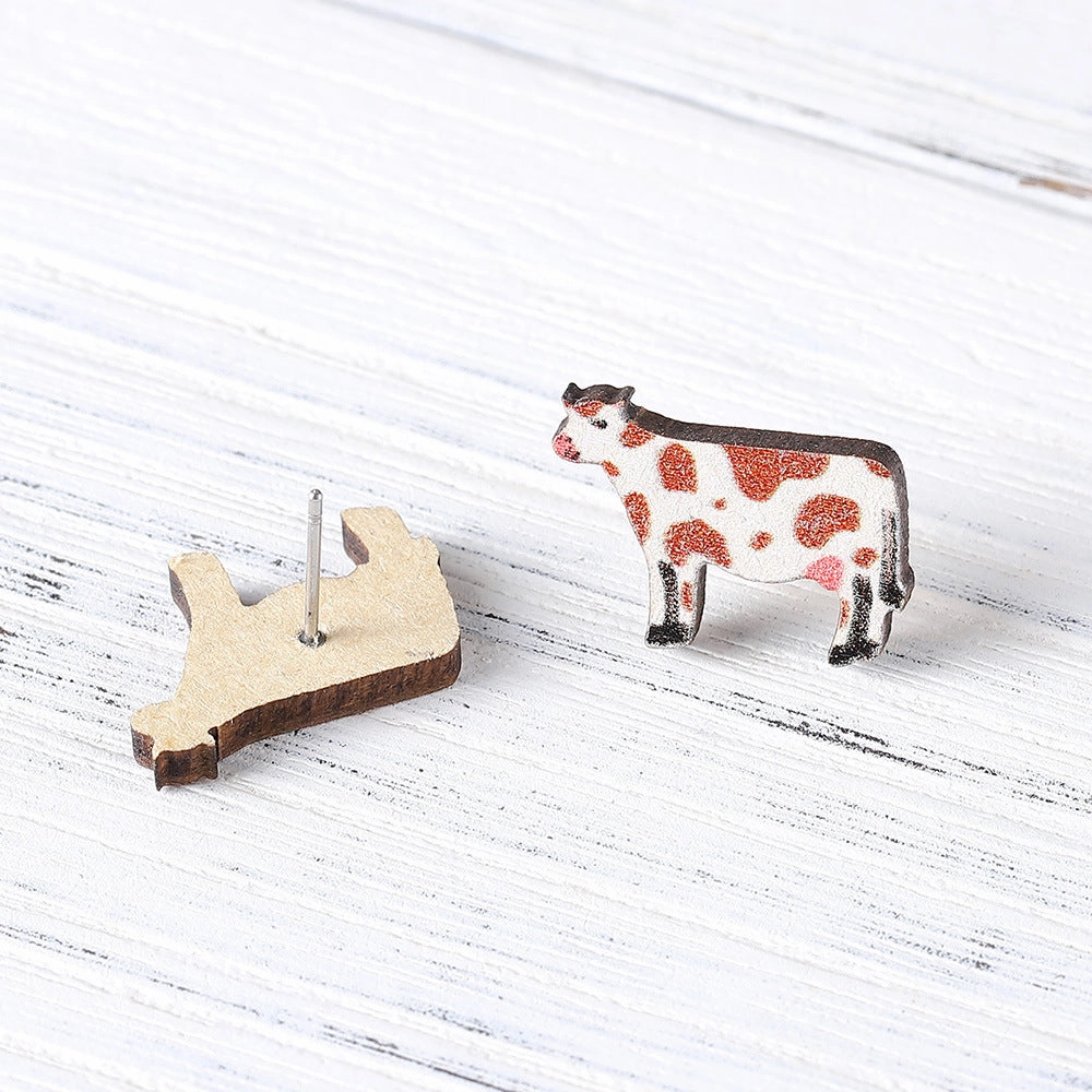 Wholesale Cow Wood Stud Earrings