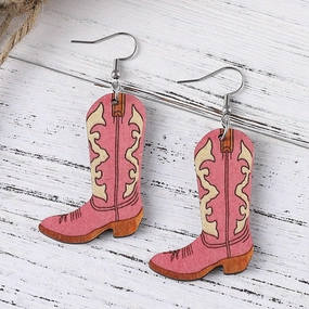 Wholesale Cowboy Boots Printed Wooden Earrings