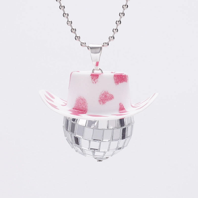 Wholesale Cowboy Hat Disco Mirror Ball Necklace
