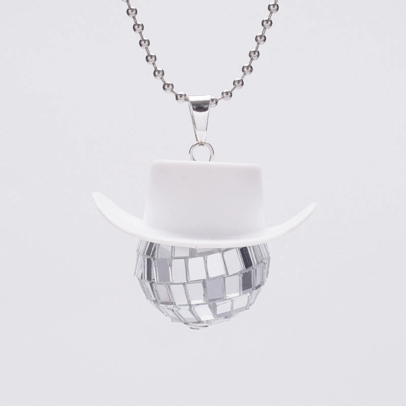 Wholesale Cowboy Hat Disco Mirror Ball Necklace