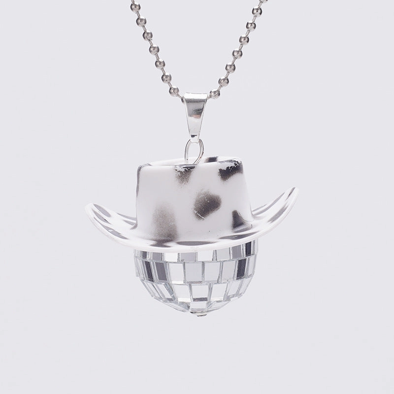 Wholesale Cowboy Hat Disco Mirror Ball Necklace