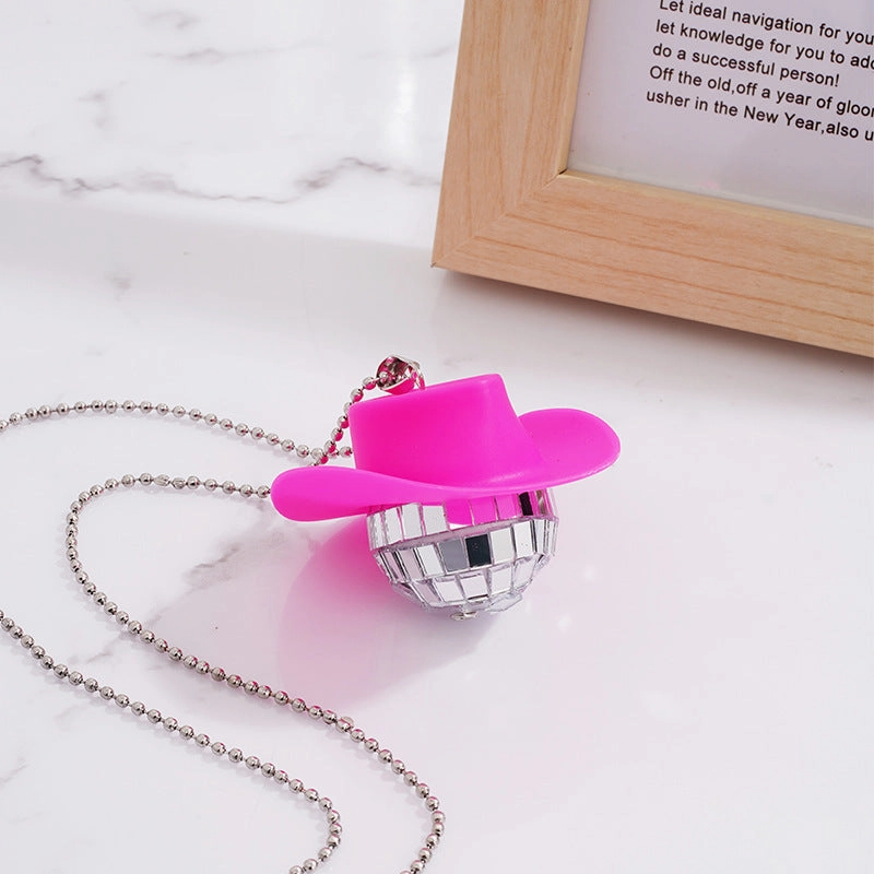 Wholesale Cowboy Hat Disco Mirror Ball Necklace