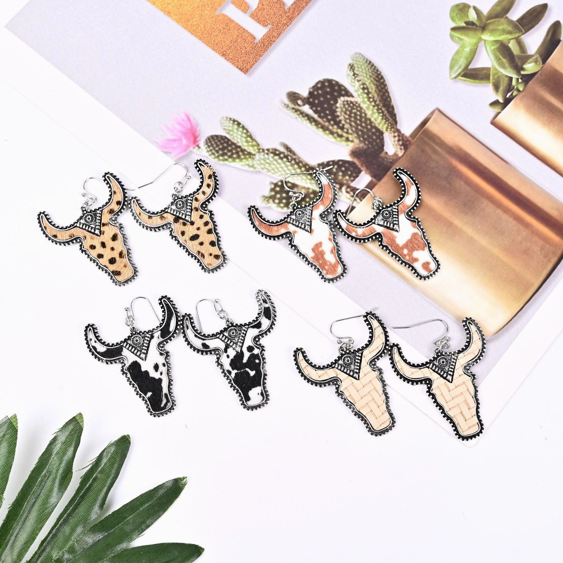 Wholesale Cowhead Western Denim Alloy Earrings