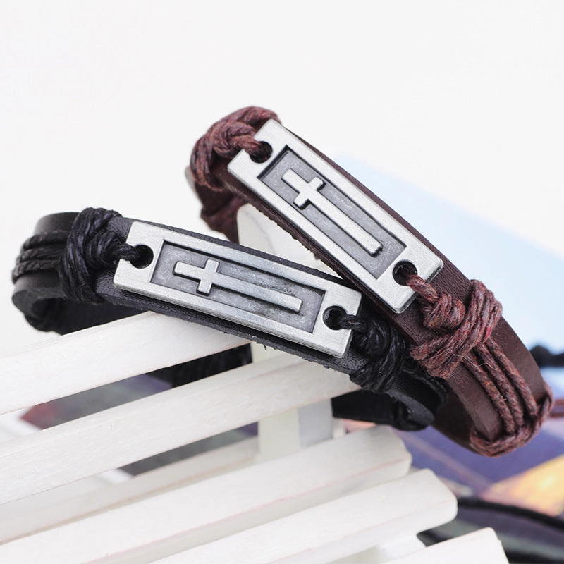 Wholesale Cowhide Cross Alloy Bracelet
