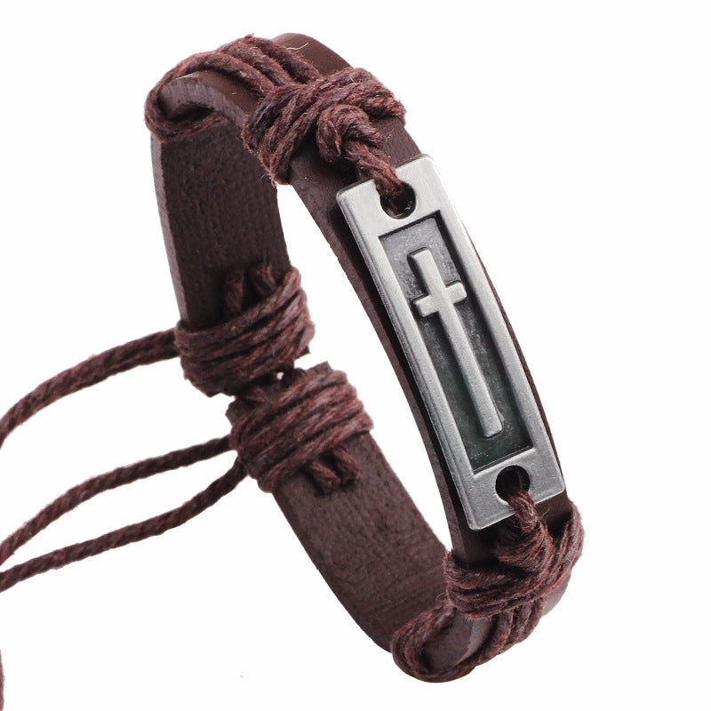 Wholesale Cowhide Cross Alloy Bracelet