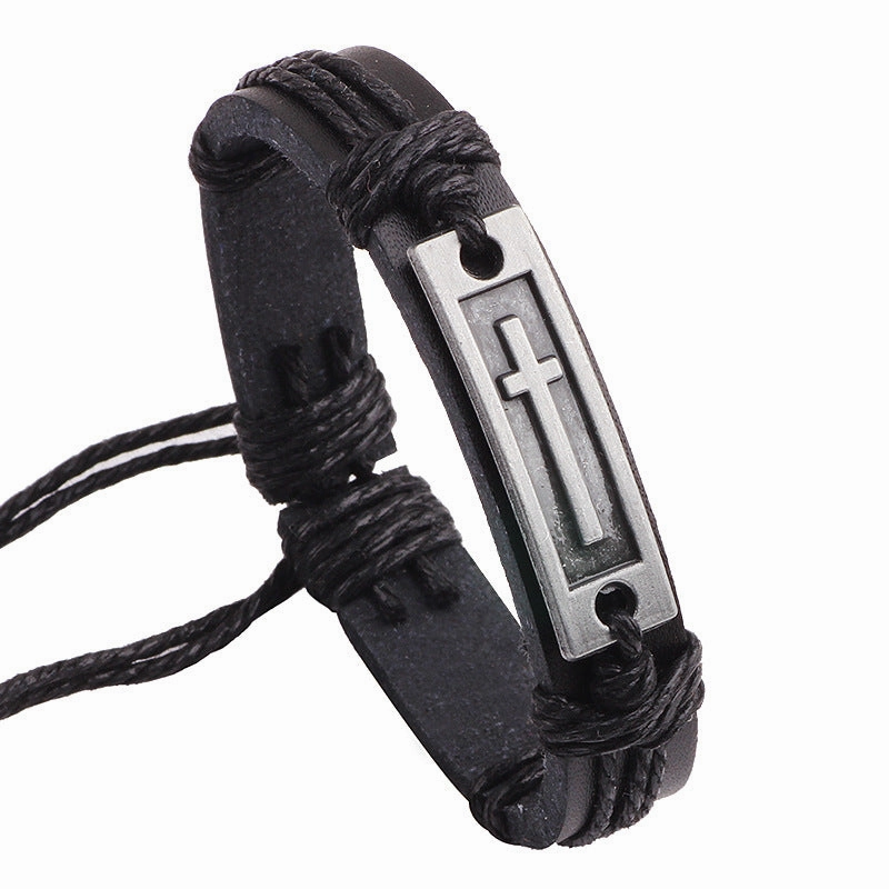 Wholesale Cowhide Cross Alloy Bracelet