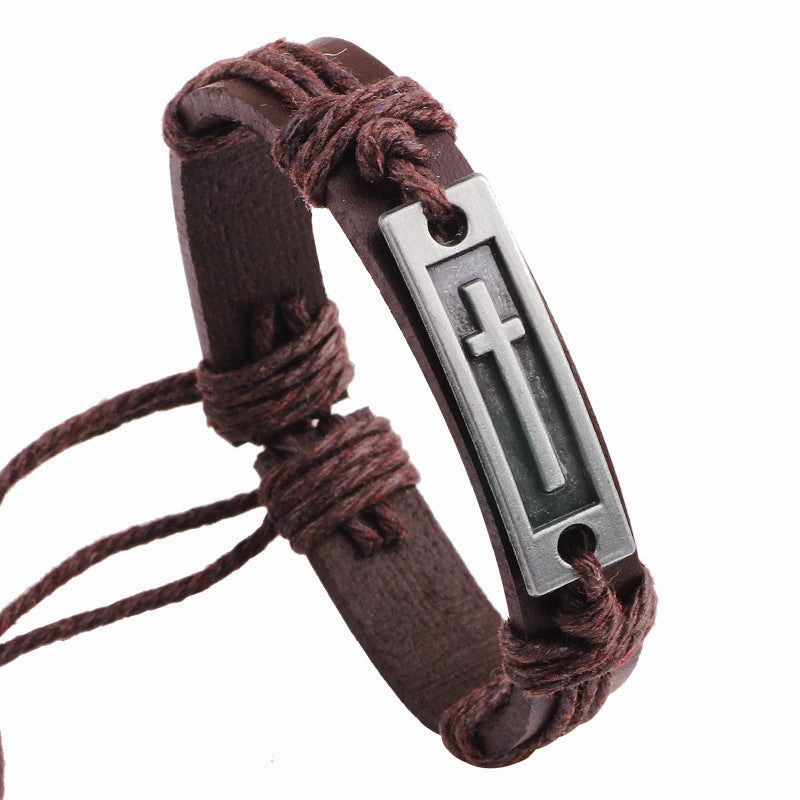Wholesale Cowhide Cross Alloy Bracelet