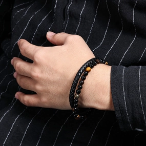 Wholesale Cowhide Rope Agate Leather Volcanic Stone Bracelets