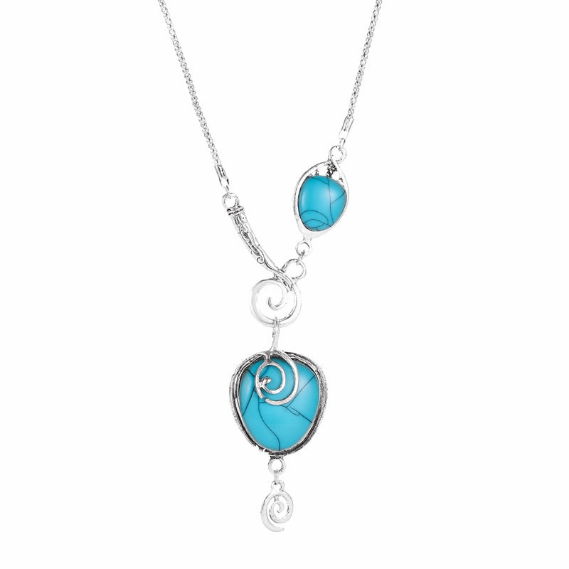 Wholesale Crack Turquoise Bohemian Style Titanium Steel Necklaces