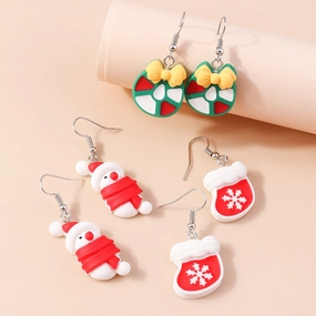 Wholesale Cream Rubber Gloves Snowflake Bow Pendant Christmas Plastic Earrings